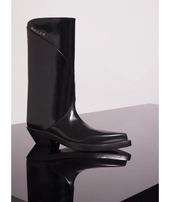 black shiny leather santiag boots soldes