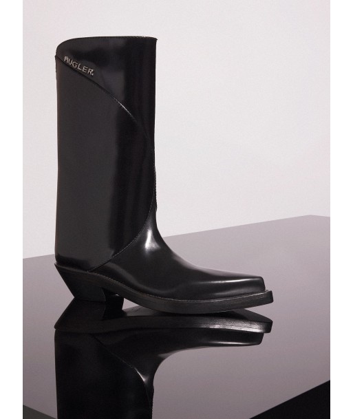 black shiny leather santiag boots soldes