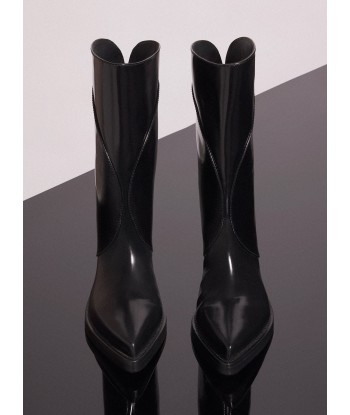 black shiny leather santiag boots soldes