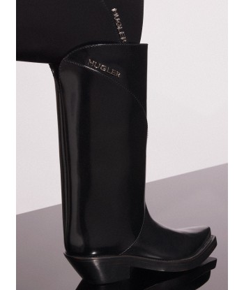 black shiny leather santiag boots soldes