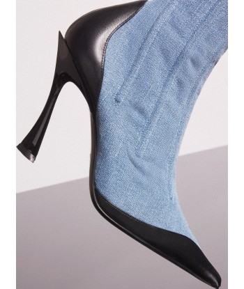 blue bi-color boned denim fang 95 ankle boots de la marque