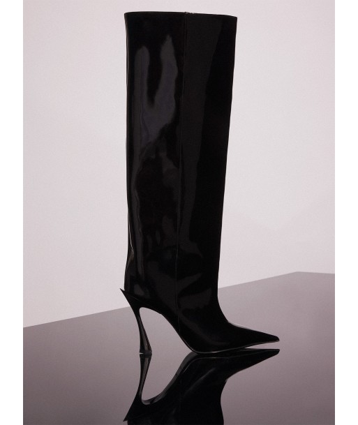 black shiny leather fang 95 boots pas chere