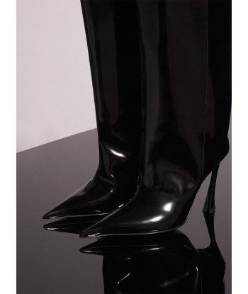 black shiny leather fang 95 boots pas chere