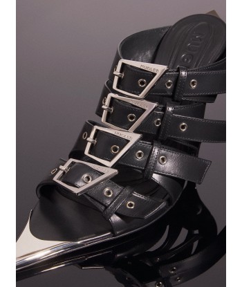 black leather buckled fang 95 sandals solde