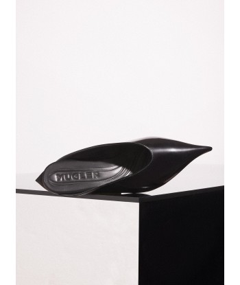 black shiny leather fang flat  mules outlet