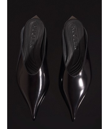 black shiny leather fang flat  mules outlet