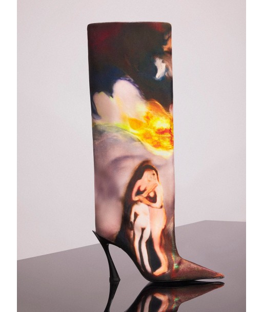 Mugler x Ambera Wellmann printed velvet fang 95 knee high boots en linge