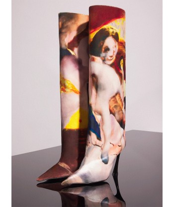 Mugler x Ambera Wellmann printed velvet fang 95 knee high boots en linge