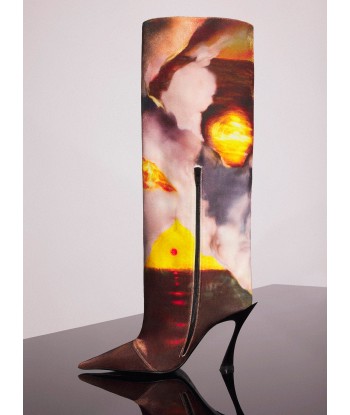 Mugler x Ambera Wellmann printed velvet fang 95 knee high boots en linge