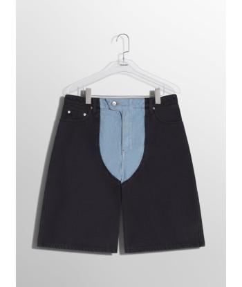 bi-color laced denim shorts de l' environnement