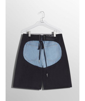 bi-color laced denim shorts de l' environnement