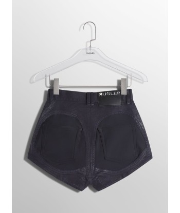 midnight blue bi-material denim shorts la chaussure