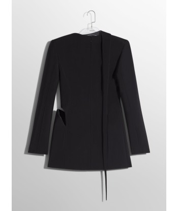 black cut-out tailored dress with leather lapel Pour