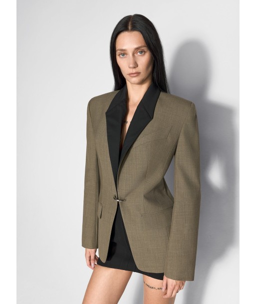 khaki and black pierced tailored jacket de pas cher