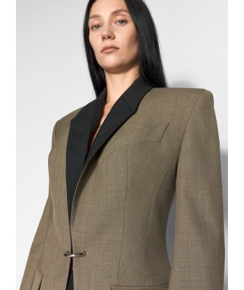 khaki and black pierced tailored jacket de pas cher