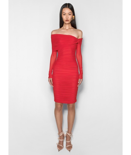 red off-shoulder ruched dress prix pour 