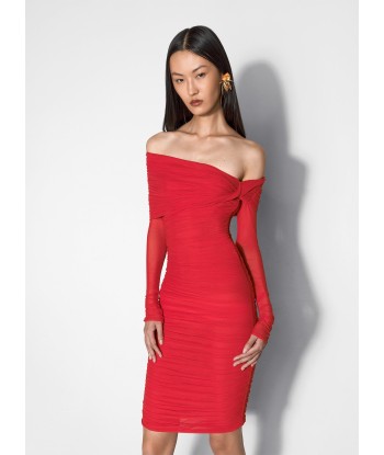 red off-shoulder ruched dress prix pour 