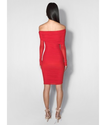 red off-shoulder ruched dress prix pour 