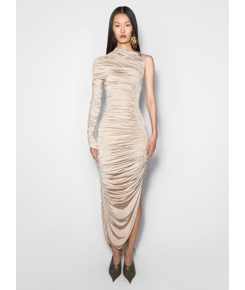 champagne asymmetrical pierced ruched dress ou a consommer sur place