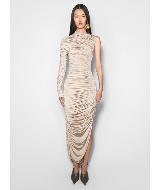 champagne asymmetrical pierced ruched dress ou a consommer sur place