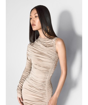 champagne asymmetrical pierced ruched dress ou a consommer sur place