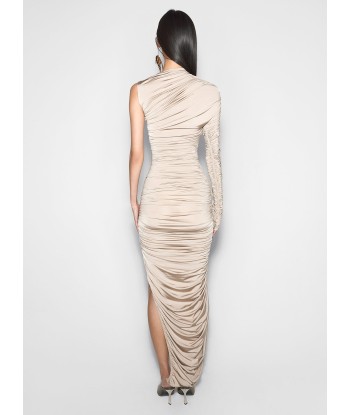 champagne asymmetrical pierced ruched dress ou a consommer sur place