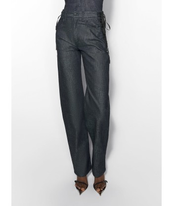 raw blue laced-up straight leg jeans Profitez des Offres !