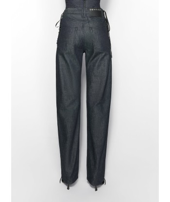 raw blue laced-up straight leg jeans Profitez des Offres !