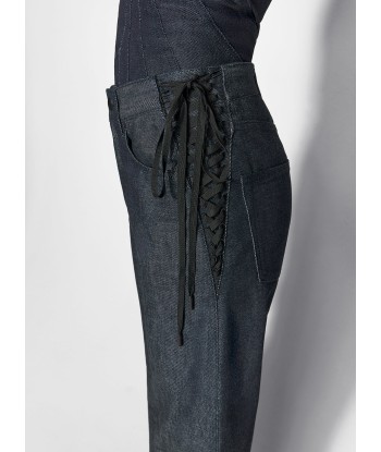 raw blue laced-up straight leg jeans Profitez des Offres !