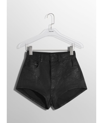 raw blue bi-material denim shorts rembourrage situé sous