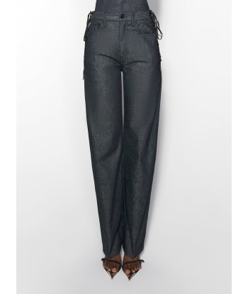 raw blue laced-up straight leg jeans Profitez des Offres !