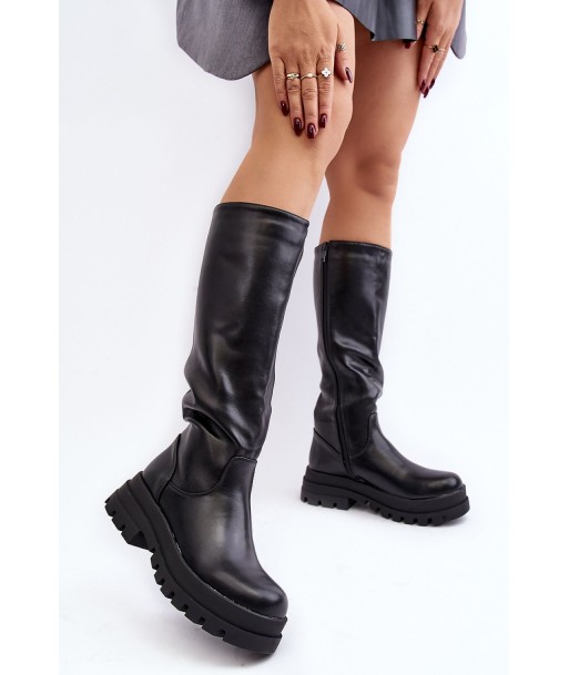 Botte cuissarde noire talon plat sur le site 