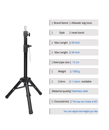 Trépied noir pour perruques support de tête de technologie