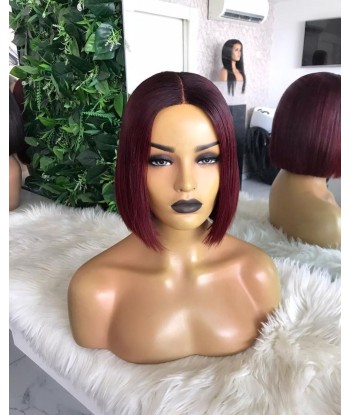 PERRUQUE PÉRUVIENNE"ADELE" COULEUR BORDEAUX CLOSURE Comparez plus de prix