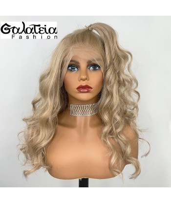 PERRUQUE  SYNTHÉTIQUE FIBRE FUTURA BODY WEAVE HONEY BLONDE  AVANT DENTELLE SUISSE pas chere