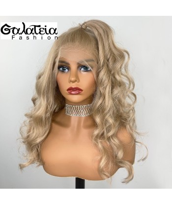 PERRUQUE  SYNTHÉTIQUE FIBRE FUTURA BODY WEAVE HONEY BLONDE  AVANT DENTELLE SUISSE pas chere