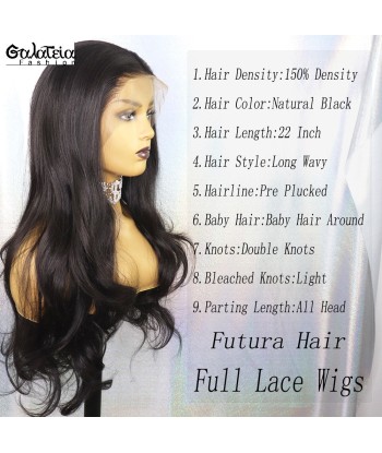 PERRUQUE  NOIRE  FIBRE FUTURA BODY WEAVE  FULL LACE DENTELLE SUISSE en linge