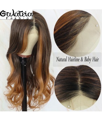 PERRUQUE  SYNTHÉTIQUE FIBRE FUTURA BODY WEAVE OMBRE HIGHLIGHT MARRON  AVANT DENTELLE SUISSE 13X6 destockage