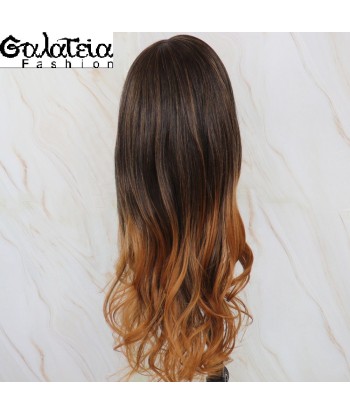 PERRUQUE  SYNTHÉTIQUE FIBRE FUTURA BODY WEAVE OMBRE HIGHLIGHT MARRON  AVANT DENTELLE SUISSE 13X6 destockage