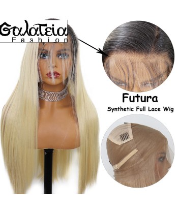 PERRUQUE  SYNTHÉTIQUE FIBRE FUTURA FULL LACE LISSE  CHEVEUX OMBRE 613 BLONDE le concept de la Pate a emporter 