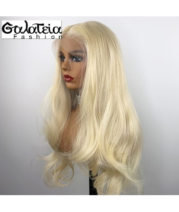 PERRUQUE BODY WAVE  SYNTHÉTIQUE FIBRE FUTURA  BLONDE 613 AVANT DENTELLE  SUISSE 13X6 vente chaude votre 