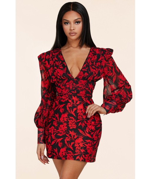 MINI ROBE "MIREILLE" FLORALE ROUGE acheter en ligne