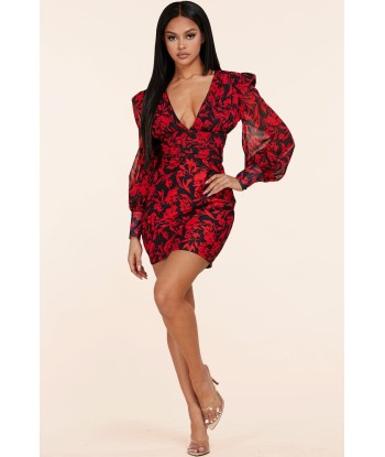 MINI ROBE "MIREILLE" FLORALE ROUGE acheter en ligne