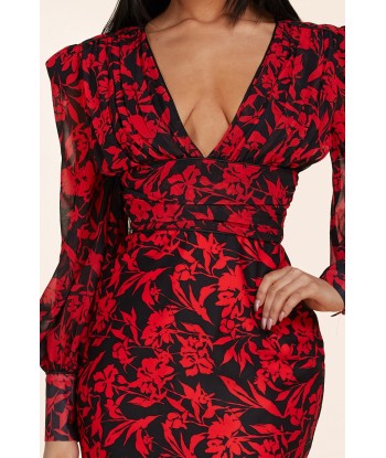 MINI ROBE "MIREILLE" FLORALE ROUGE acheter en ligne